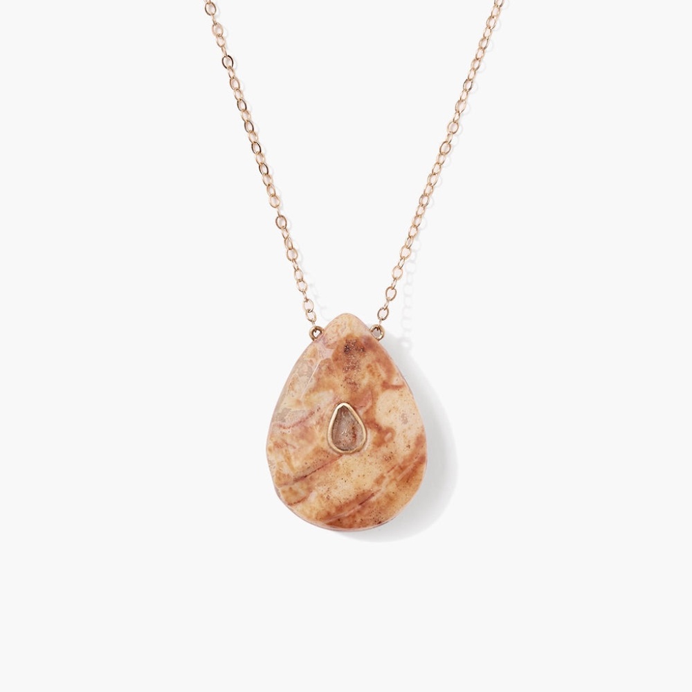 NWT CHAN LUU 14K GOLD TEMPLE DIAMOND SLICE AGATE PENDANT NECKLACE $700